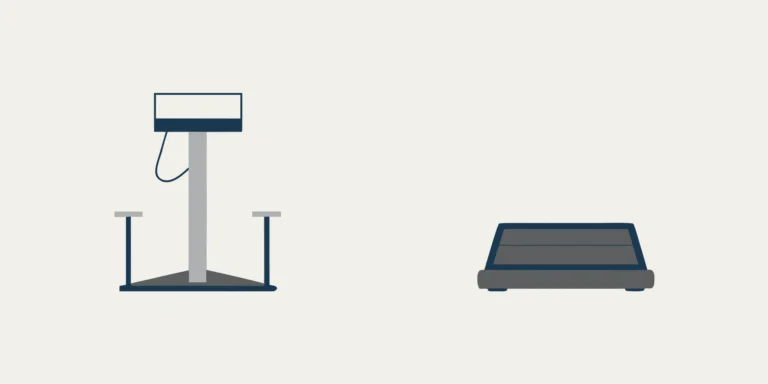 A platform and a bench scale, examples of industrial scales for sale.