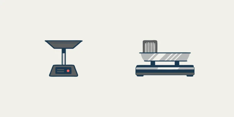 Comparison of commercial digital deli scales and rugged stainless steel butcher scales on a prep counter.