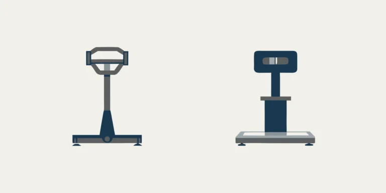 Side-by-side comparison of a mechanical beam scale and a digital bench scale in a commercial setting