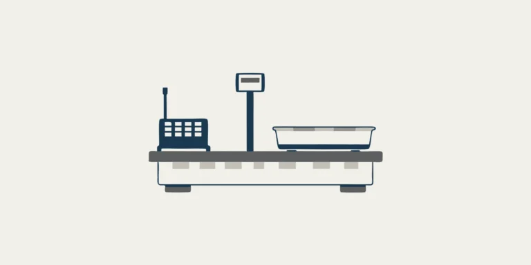 Commercial bench scale on a stainless steel counter in a professional kitchen